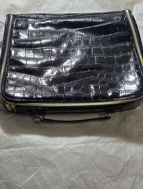 Estee Lauder Black Croc-Embossed Toiletry Bag with Gold Hardware NWOT